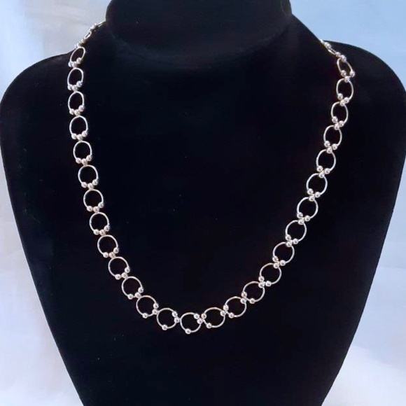 💲SALE💲 Vintage Sterling Silver Round Link with Floating Beads Necklace - Picture 1 of 4